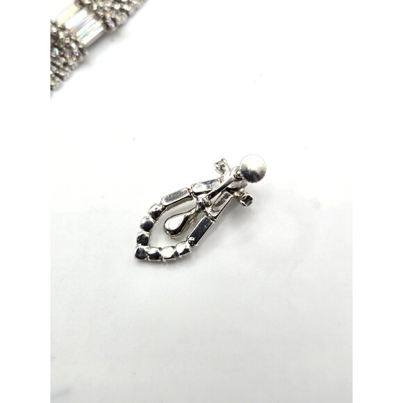 Vintage 1950s Clear Rhinestone Bib Necklace & Screwback Earrings Set Glam - Picture 5 of 9